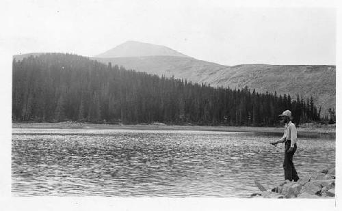 Photo of Bill Bowers Fishing, Chain Lakes, Mt. Emmons in background