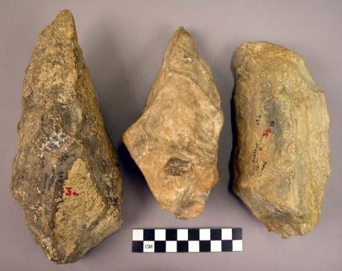 3 CASTS of large massive elongated handaxes