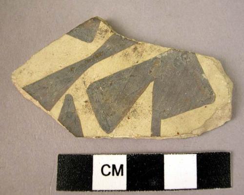 Ceramic body sherd, white ware with black painted geometric design