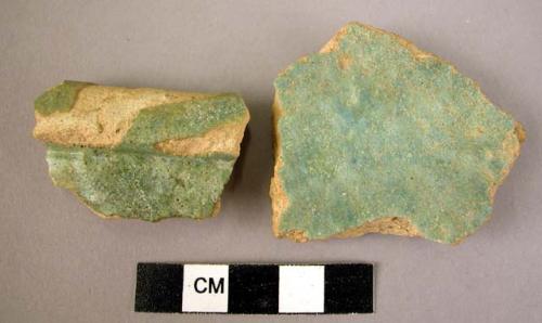 2 potsherds - pale blue glaze