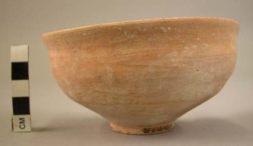 Pottery bowl fragment, base complete & more than 1/2 sides - plain ware, tan bur