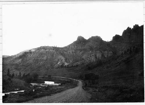 Landscape; mountains; stream; road