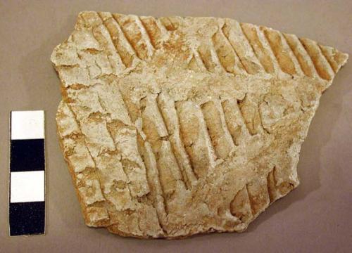 Sherds from large corrugated jar, both plain and indented corrugation and with a