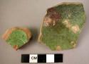 2 base potsherds - green monochrome (local)