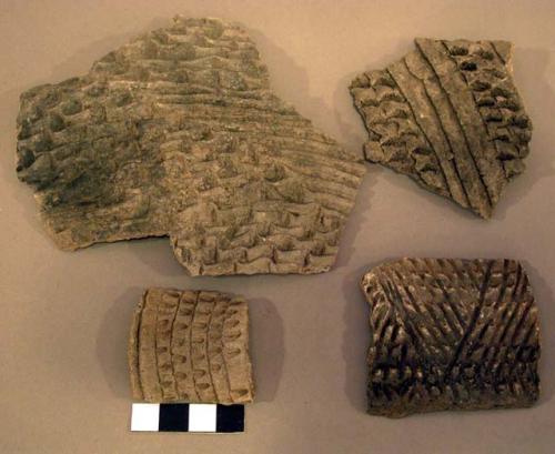 Potsherds showing more than one type of corrugation or incised techniques combin