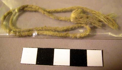 Twine, vegetable fiber , cotton, dyed yellow knotted