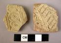 2 potsherds - gray ware, incised