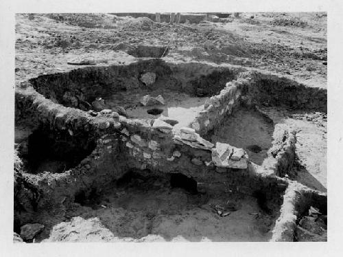 Pit 1 from northwest, showing how it underlies rooms 14, 15, 14A and 15A.