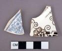 Whiteware sherds with transfer print design