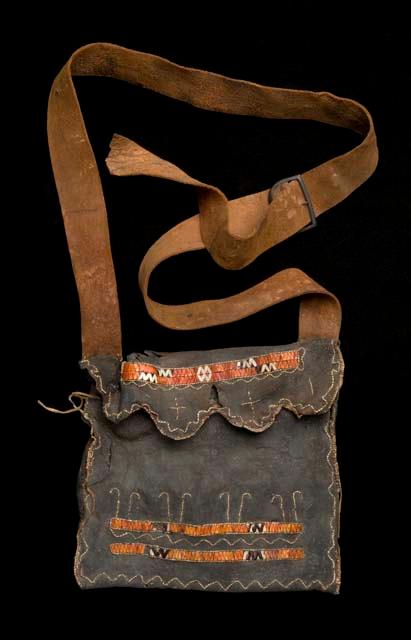 Pouch; "very fine quill work," European military belt