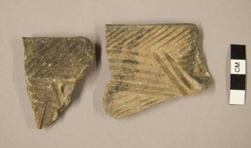 Ceramic rim sherds, incised parallel diagonal and horizontal designs