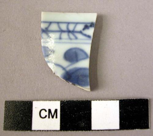 Potsherd - blue and white glaze in, tan glaze out