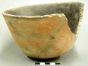 Conical bowl; rounded base, chipped rim, fragment off side, small fireclouds - s