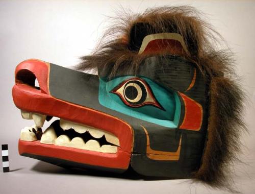 Painted cedar bear mask