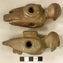 Cast of ground stone effigy pipe, bird with human head