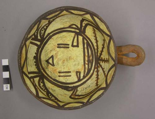 Ladle, Polacca polychrome style c. int: kachina & clown design; ext: slipped