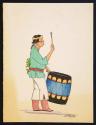 Watercolor card of drummer with large drum