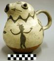 Cochiti effigy pitcher. Pitcher in form of animal w/ round mouth for opening. Ha