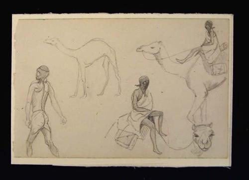 Pencil Drawing. Figures and Camels.  11.5 x 17.8 cm