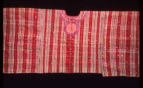 Wedding huipil or woman's blouse - red, white, green, yellow striped cloth with