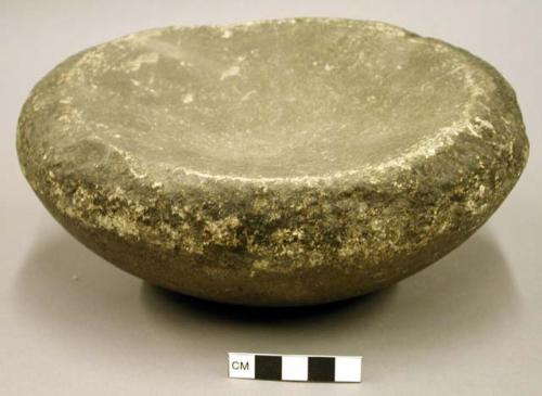 Shallow stone mortar - to go with basket hopper; unsymmetrical form