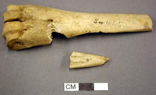 Organic, faunal remains, bone perforator, fragments have been mended and crossmend