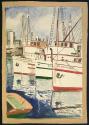 Watercolor of ships at anchor