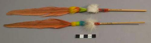 Pair of bamboo and feather ornaments (ahipaku)