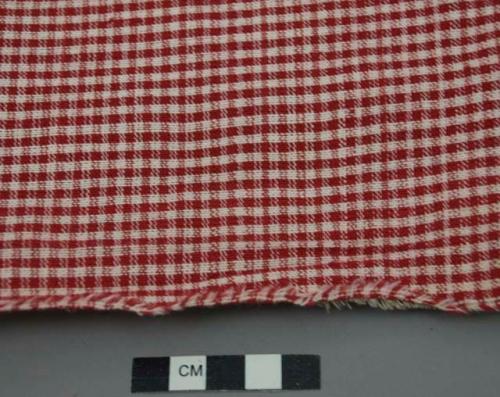 Sample of hand-loomed red and white cloth  basket weave
