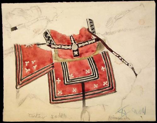 Watercolor of Tartar saddle