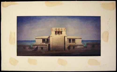 Watercolor of "Temple Tulum", Quintana Roo.