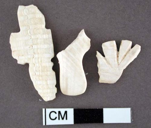 Pieces of carved shell--cardium.