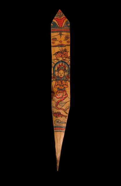 Altar stick of wood with multicolored painted designs