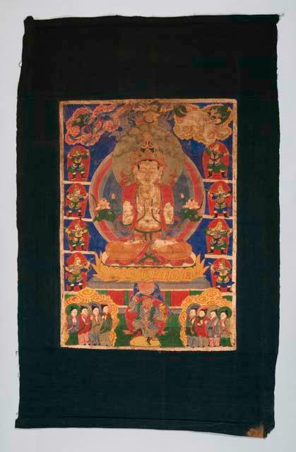 Lama painting on cloth with tempora