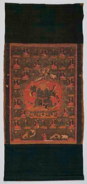 Lama painting on cloth with tempora