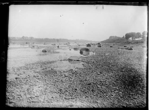 Bed of Delaware River at low water above the Calhoun Street bridge looking upstream