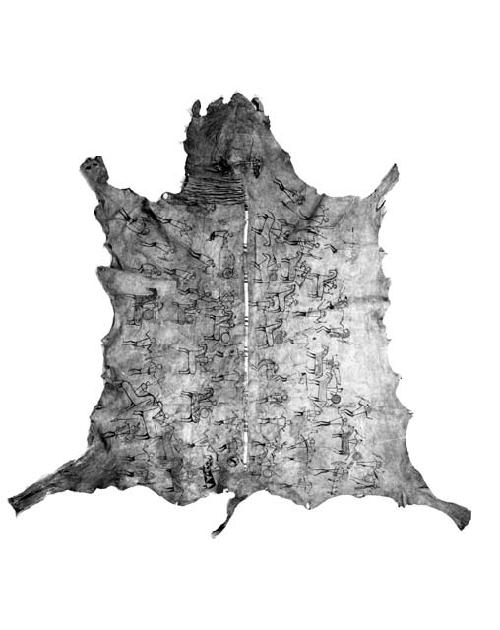 Photograph of pictographic bison robe; Dakota or Lakota