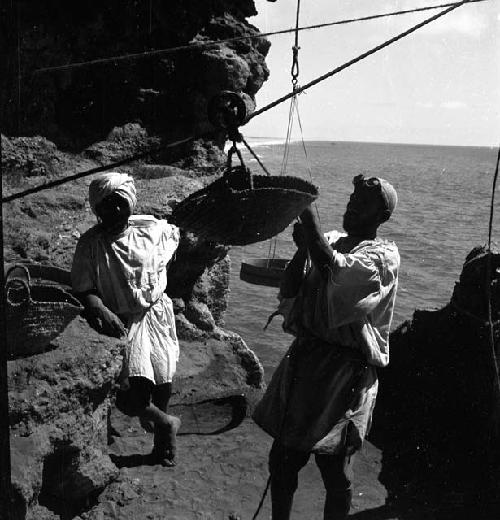 Two men work at excavation site