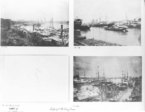 Three images of ships on river