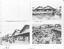 Three images of market scenes