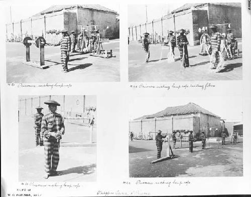 Four images of prisoners working in prison yard