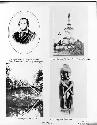 Photograph of four prints, including artifacts (Igorot Anito, engraving, monument) and bamboo bridge