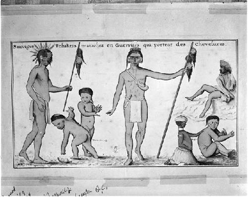 Photograph of sketch depicting men and children