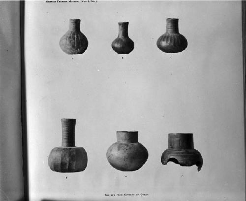 Photograph of page from Memoirs of Peabody Museum of pottery from Caverns of Copan