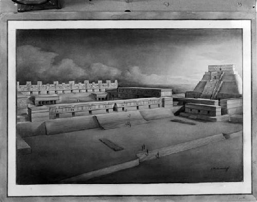 "The Monjas Quadrangle" Sepia drawing