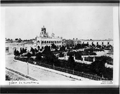 City park and buildings surrounding square of Merida.