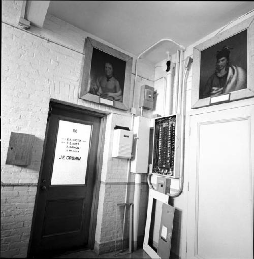 Inman paintings hang on a wall, Peabody Museum, 1979