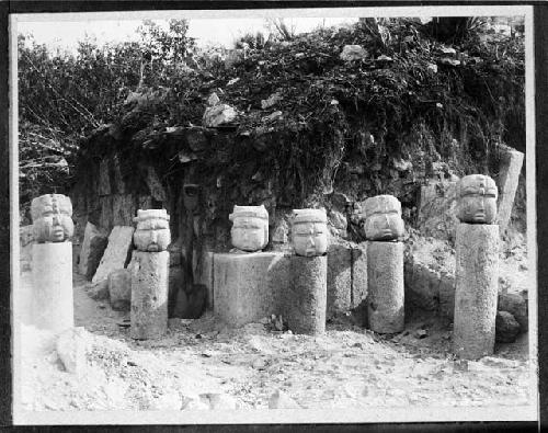 Stone heads, southwest corner of mound 5