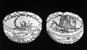 Bowls with human figure design on inside (viewed from side)