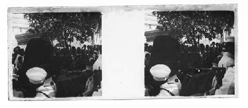 stereo glass slides of Siam; men in crowd